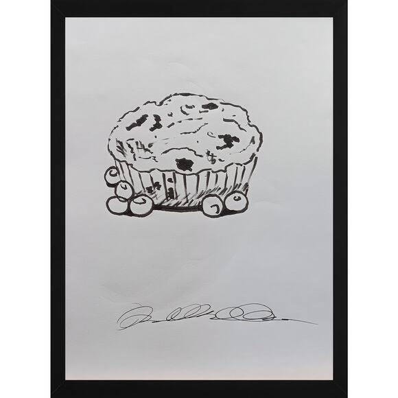 Blueberry Muffin OOAK Original Black & White Minimalist 9x12 Inch Ink Drawing - Picture 1 of 3